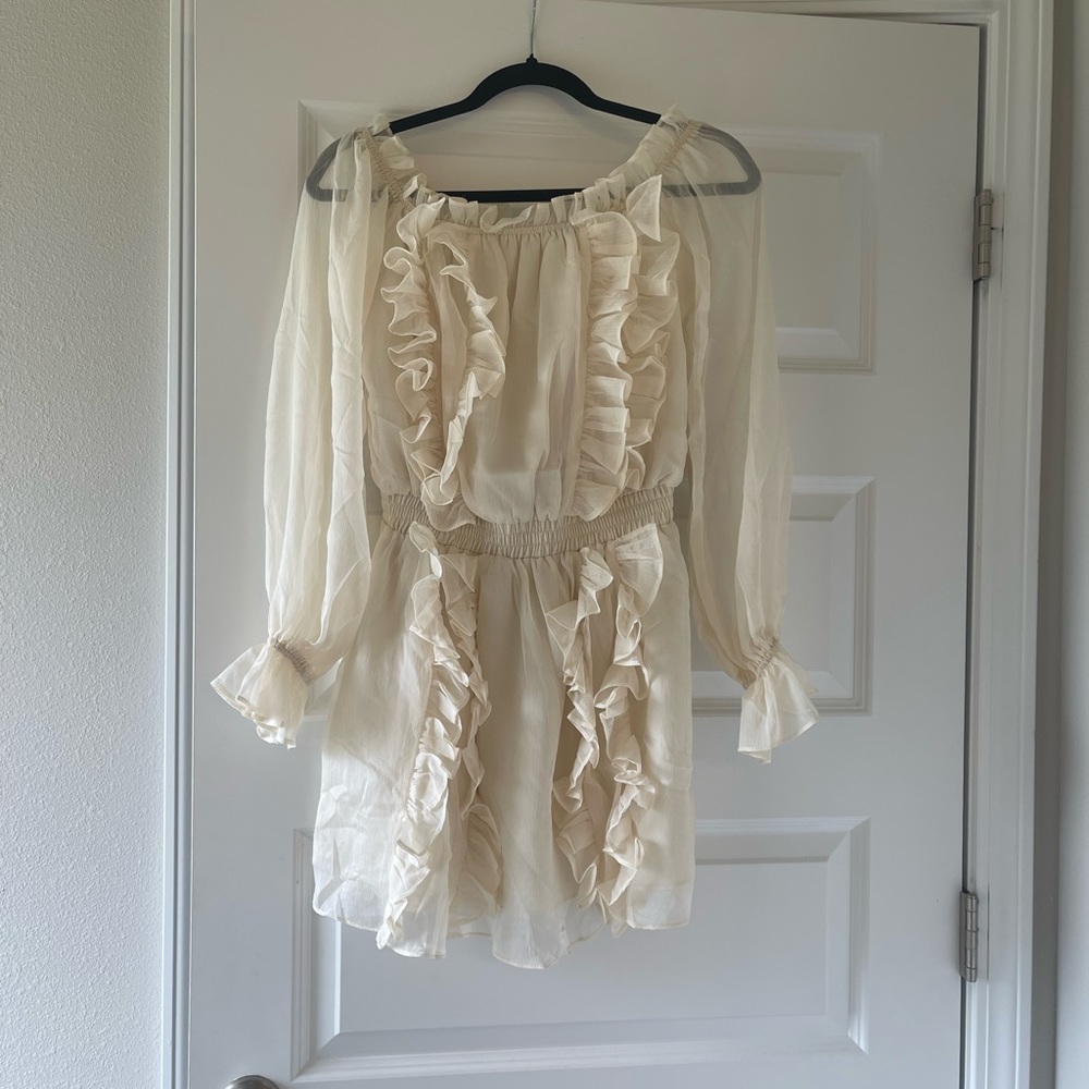 Ivory Off the Shoulder Ruffled Mini - Picture 2 of 8